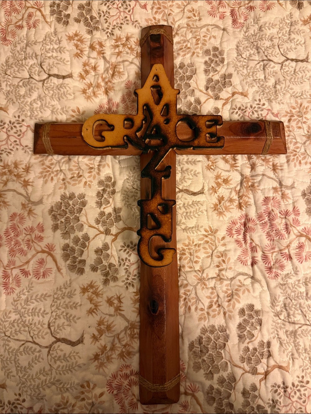 Faith Cross Wall Art in Brown and Gold - Rustic Inspirational Decor